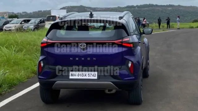 Tata Nexon 2023 Facelift Spied Again During Ad Shoot in Blue Colour